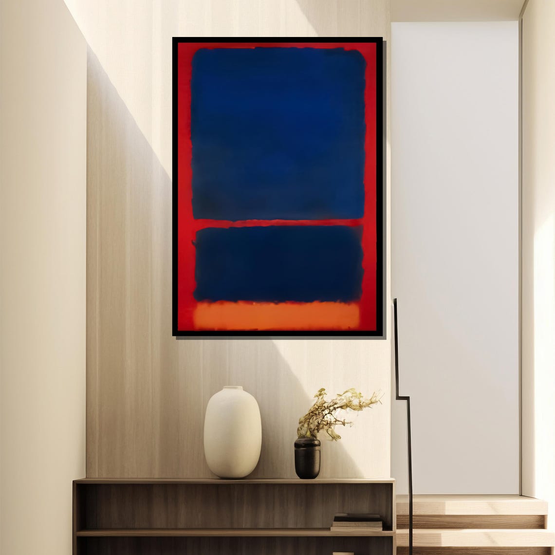 Bold Cobalt Blue Blocks On Vivid Red Abstract Color Field Poster - Image 4