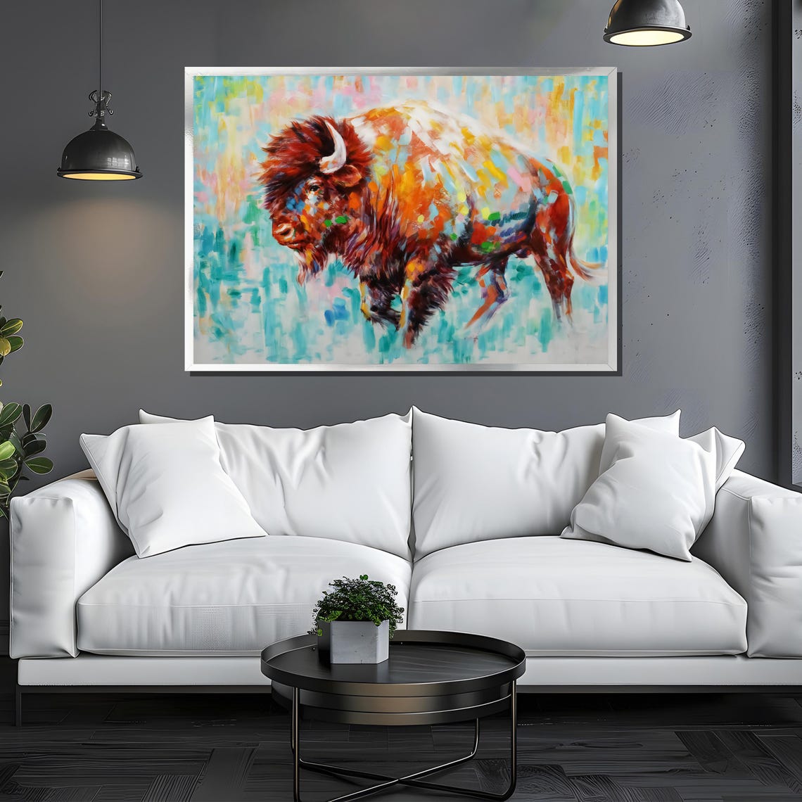 Colorful Bison In Vibrant Impasto Brushstrokes Wildlife Art Poster - Image 3