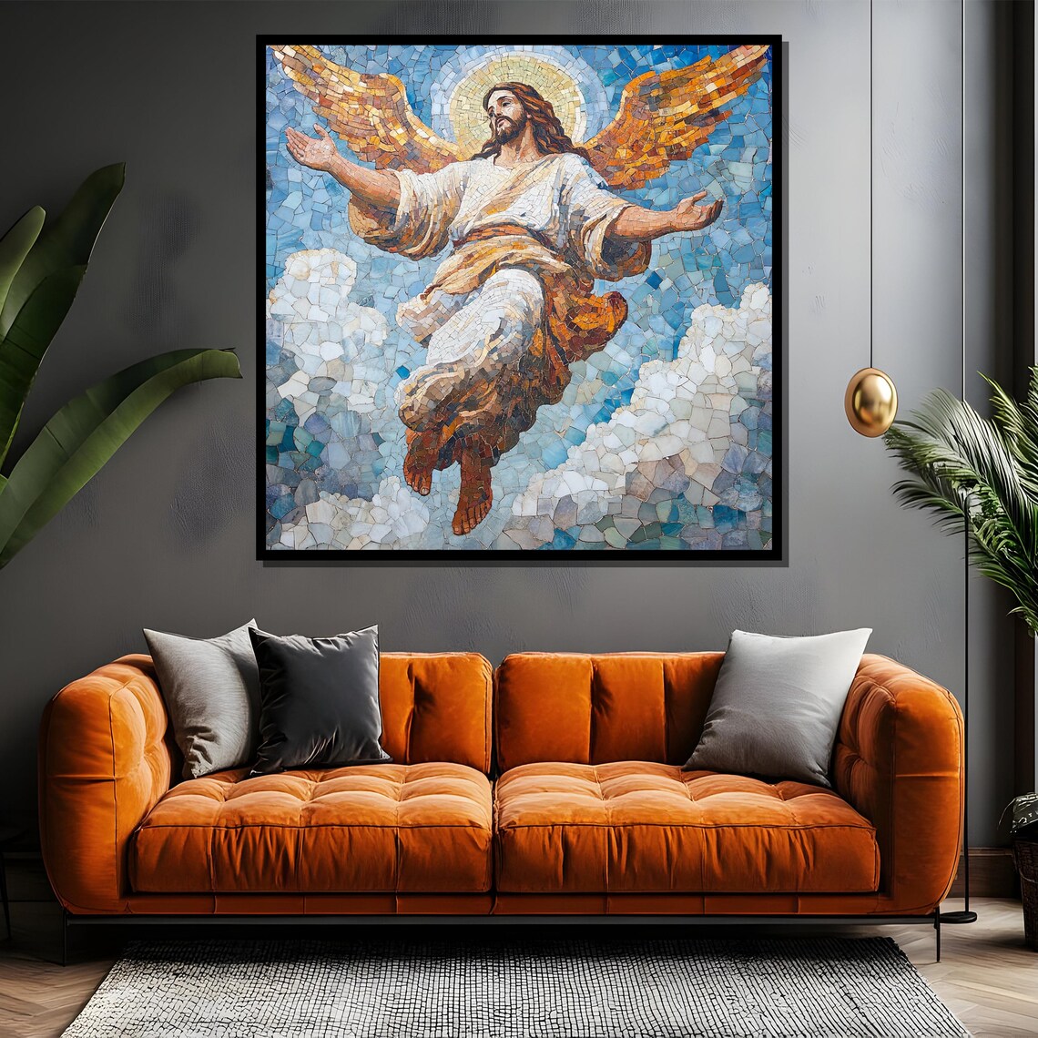 Ascension of Christ Mosaic Art With Golden Angel Wings Poster - Image 4