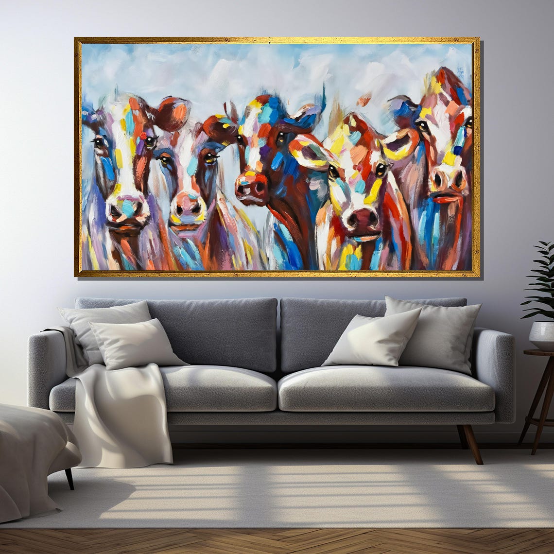 Five Colorful Abstract Cow Faces Bold Vibrant Farm Animal Poster
