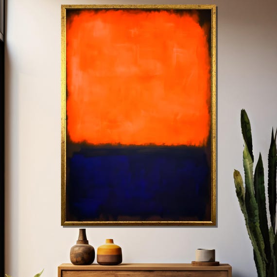 Vibrant Orange And Deep Blue Abstract Painting Bold Color Block Art For Unique Wall Decor Ideal Gift For Art Enthusiasts