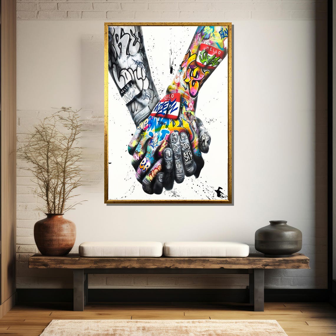 Unity Through Graffiti Painting Vibrant Hand In Hand Street Art Design As A Bold Statement Gift - Image 5