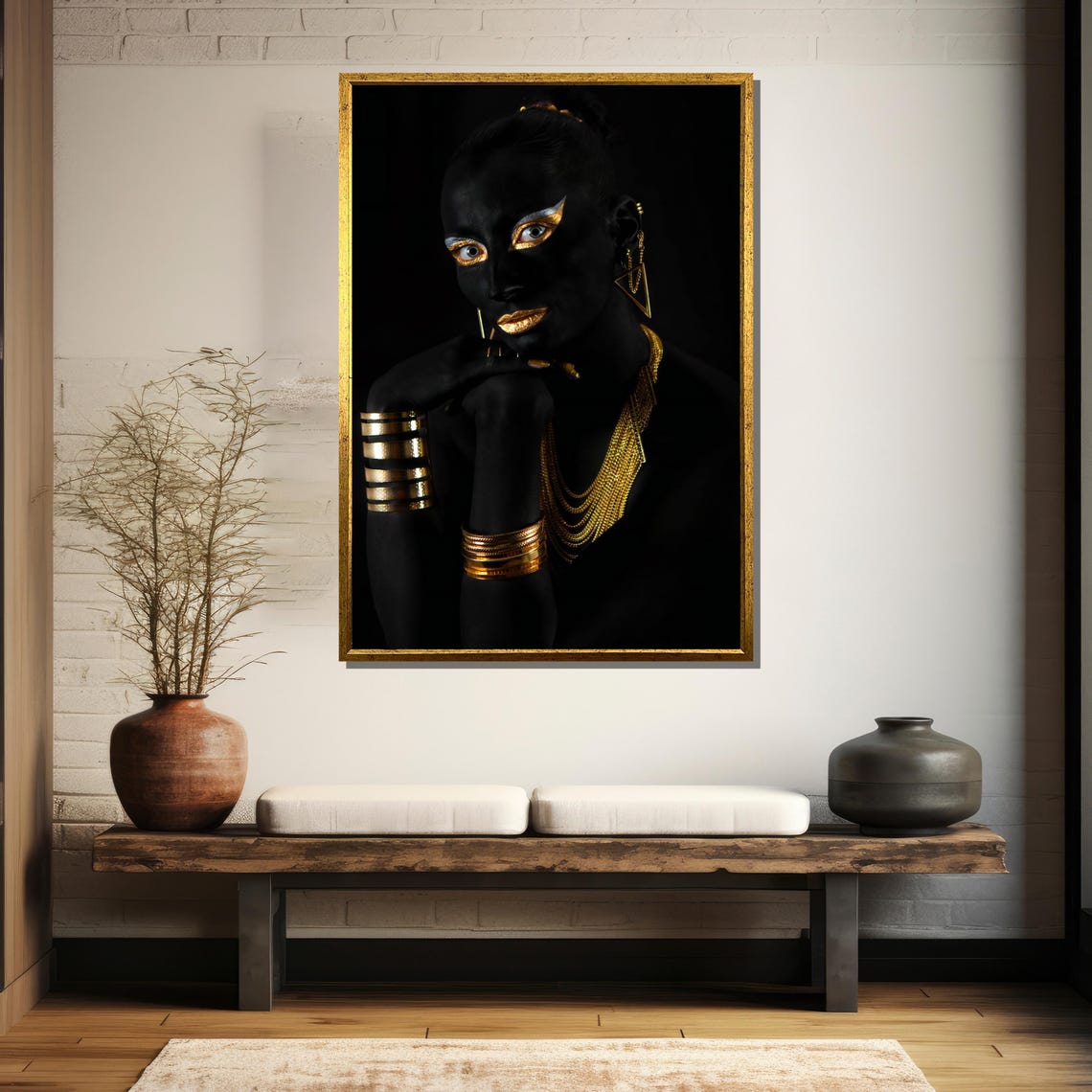 Bold Ethnic Portrait Painting Striking Black And Gold Art Gift For Modern Home Decor - Image 5