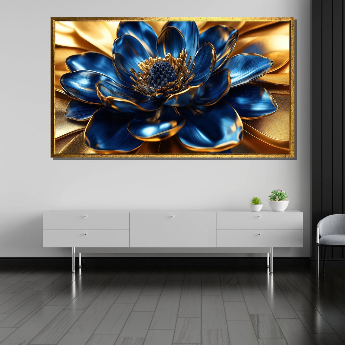 Metallic Blue And Gold Flower Luxury Botanical Elegant Decor Poster - Image 5