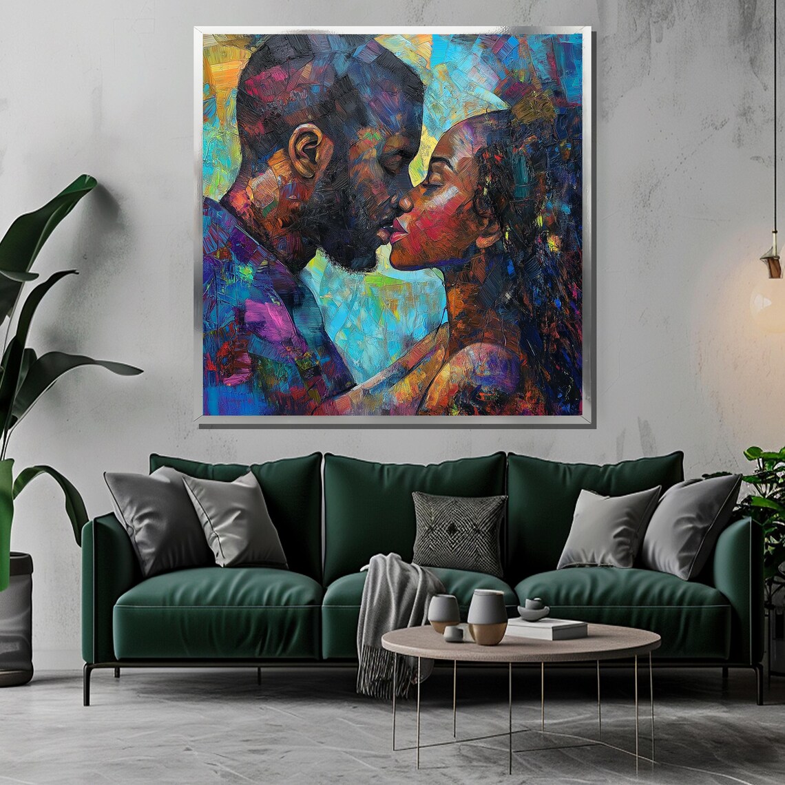 Colorful Impasto Lovers Sharing A Tender Kiss Painting Poster - Image 3