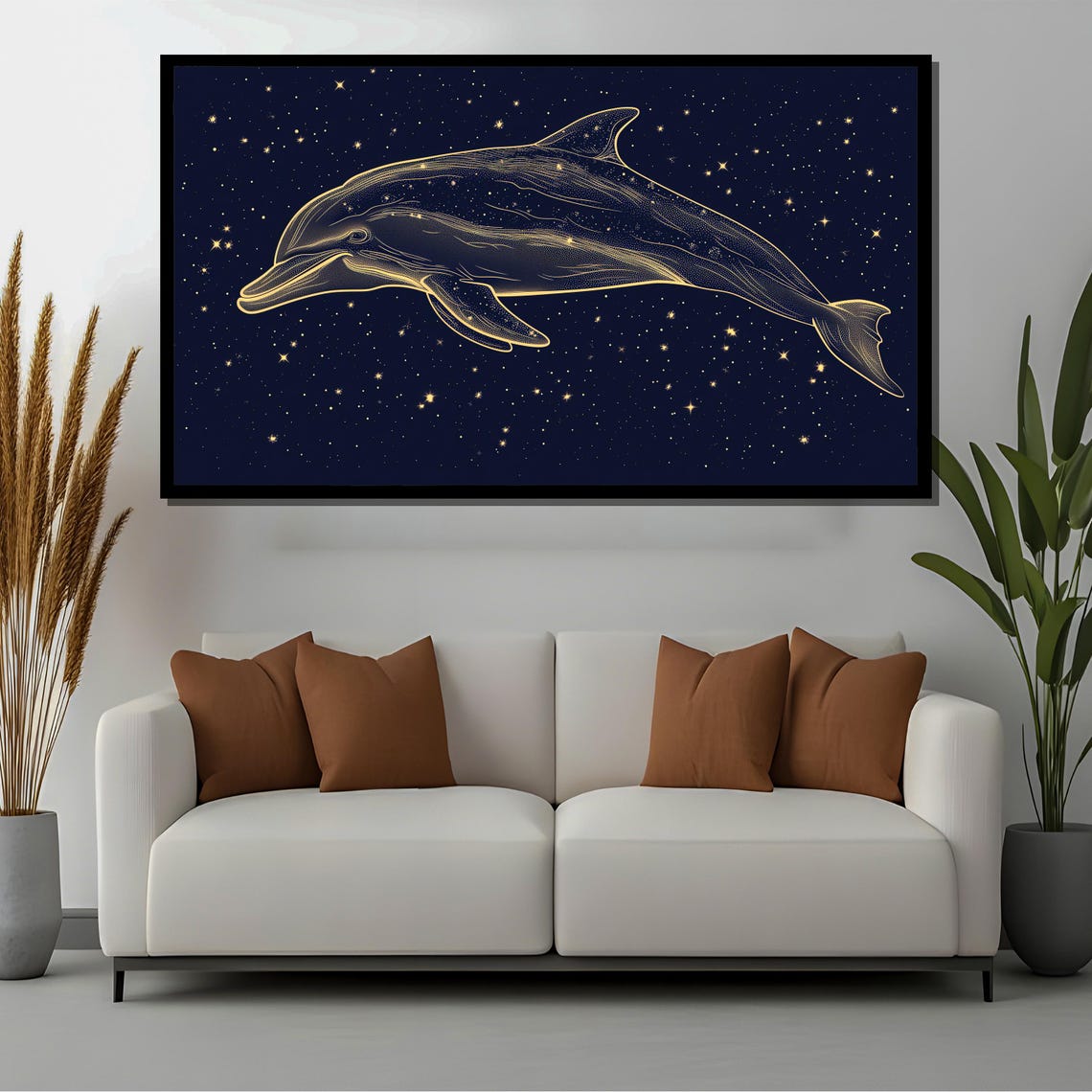 Golden Dolphin Constellation on a Starry Night Sky Art Poster - Image 4