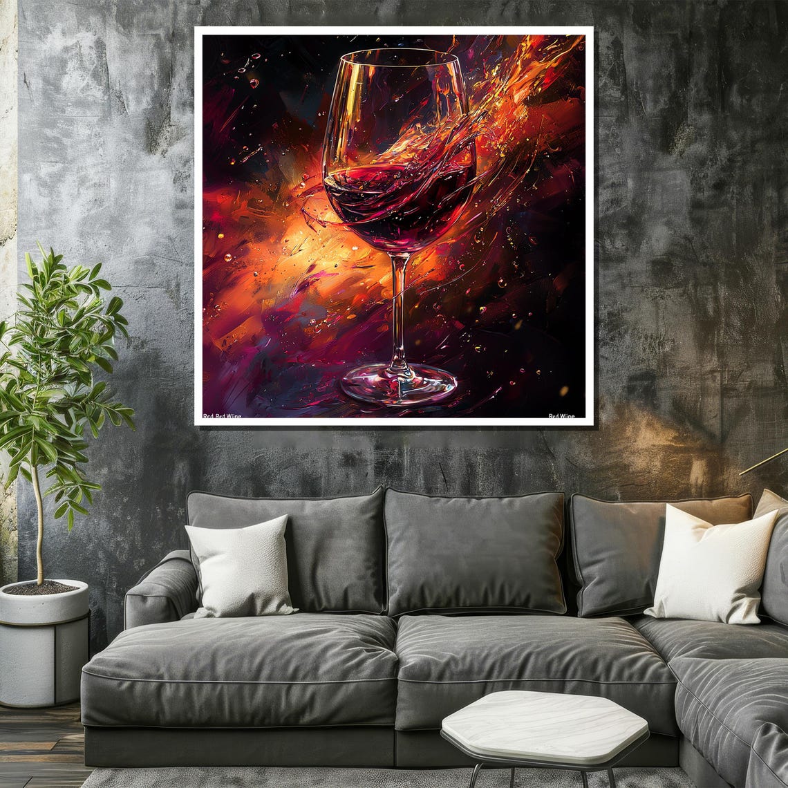 Fiery Red Wine Glass Abstract Expressionist Splash Art Poster - Image 2