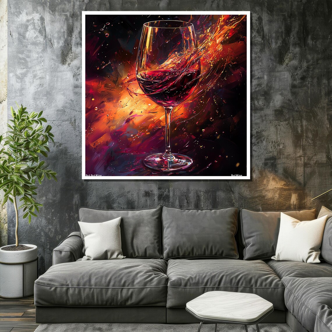 Fiery Red Wine Glass Painting Abstract Expressionist Art Bold Vibrant Wall Decor Modern Wine Lover Gift Luxury Home Artwork - Image 2