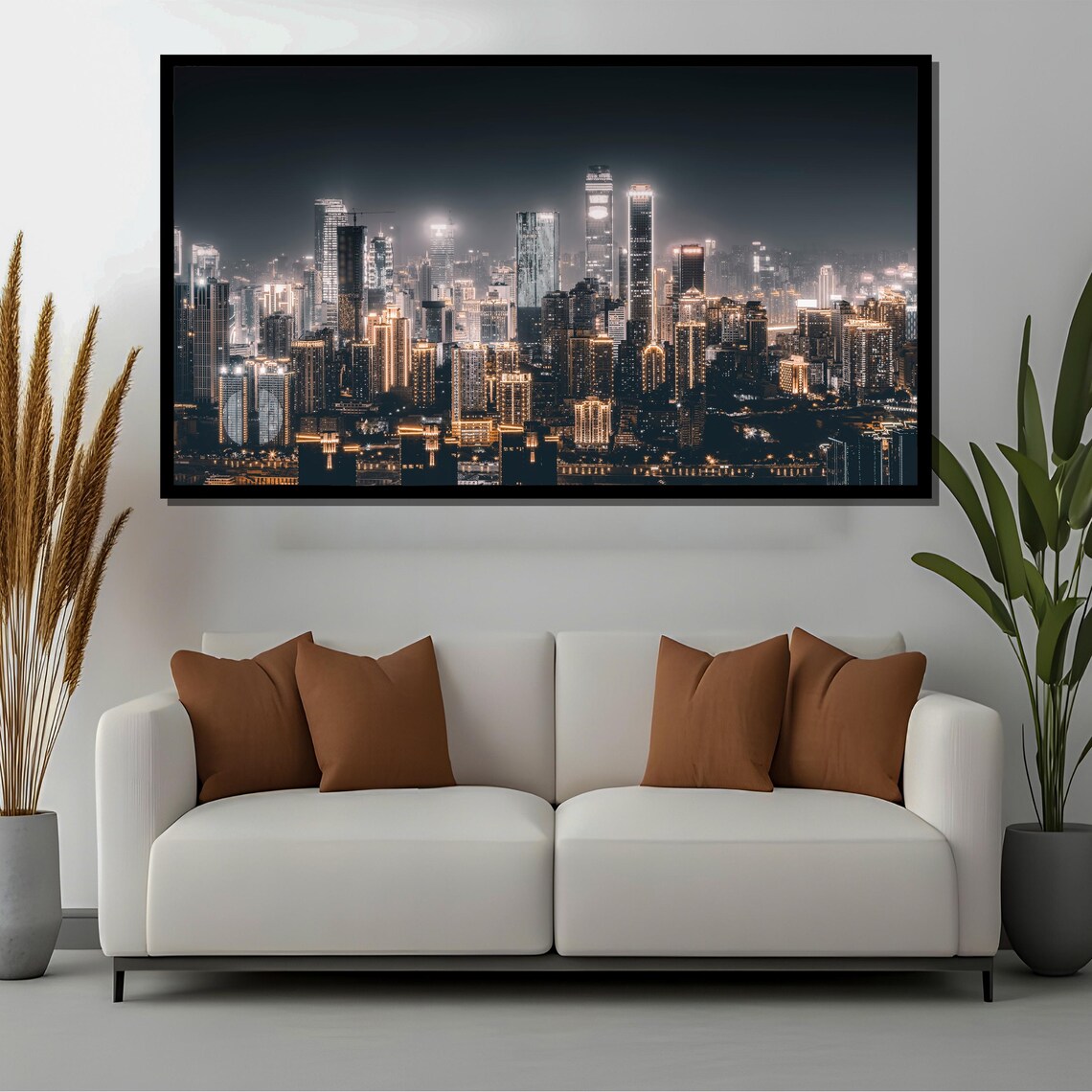 Modern City Skyline at Night with Illuminated Skyscrapers Poster - Image 4