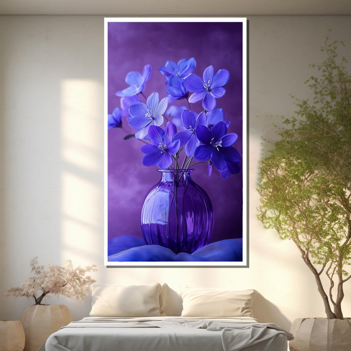 Elegant Violet Purple Flowers In Glass Vase Dreamy Floral Poster - Image 2