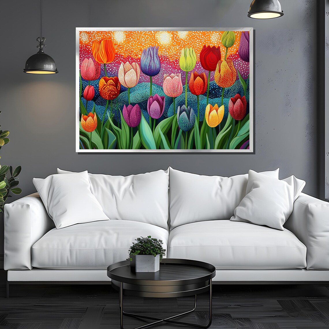 Colorful Dotted Tulip Field Polka Dot Style Spring Floral Poster - Image 3