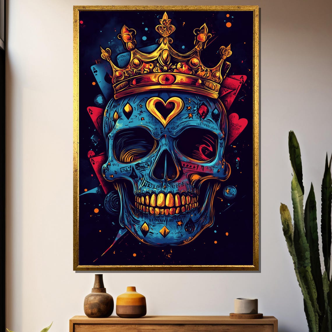 Skull With Crown Painting Gothic Pop Art Wall Decor Dark Royalty Graffiti Artwork Edgy Street Style Unique Gift
