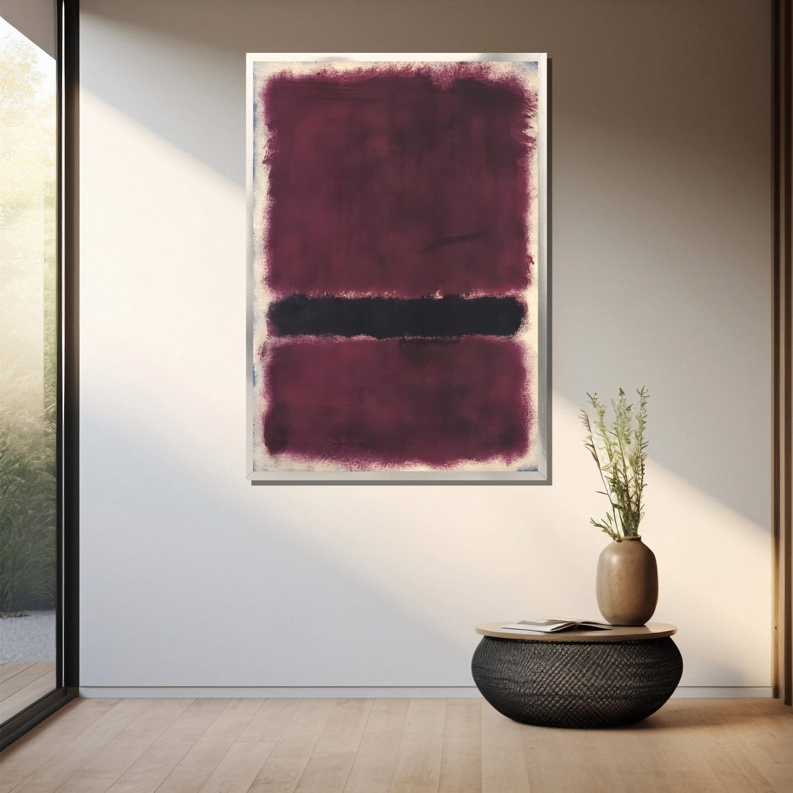Rich Burgundy Split By Black Band Abstract Color Field Poster - Image 3
