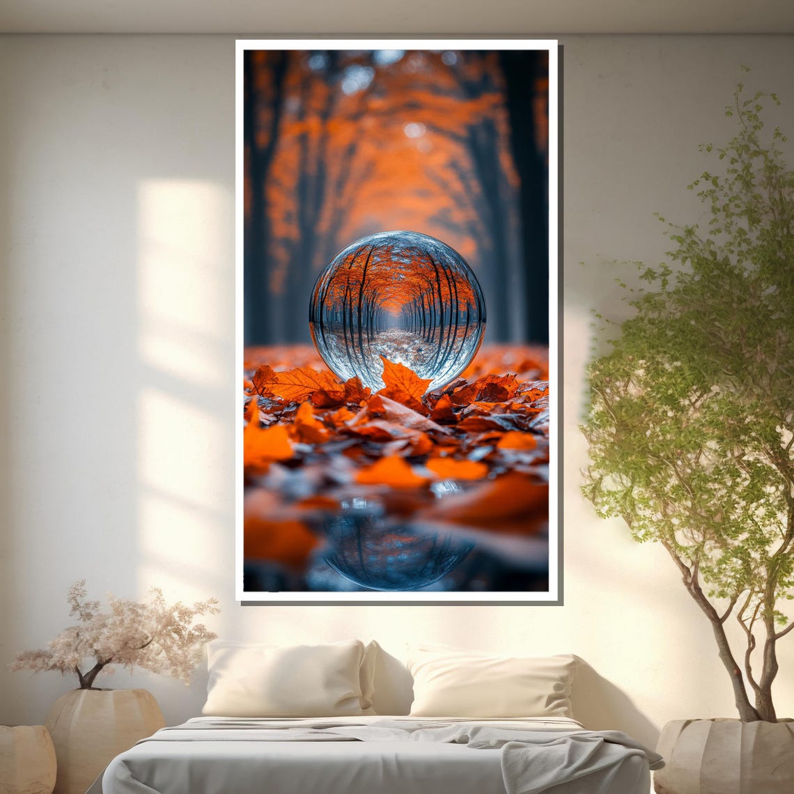 Crystal Ball Reflecting Autumn Forest on Bed of Fallen Leaves Poster - Image 2
