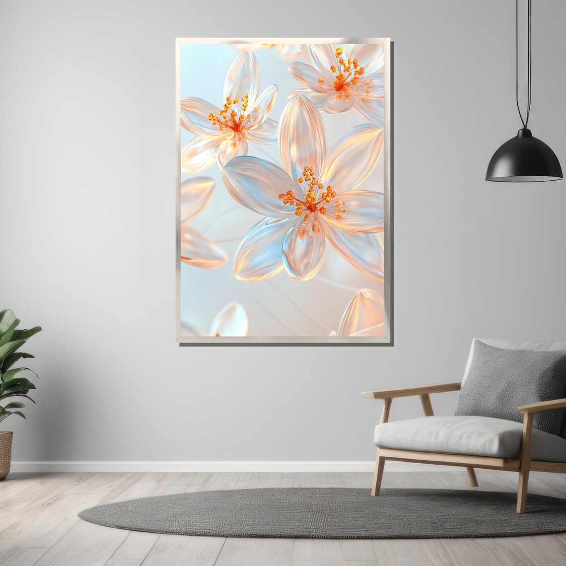 Translucent Glass Flowers with Glowing Orange Stamens Floral Poster - Image 3