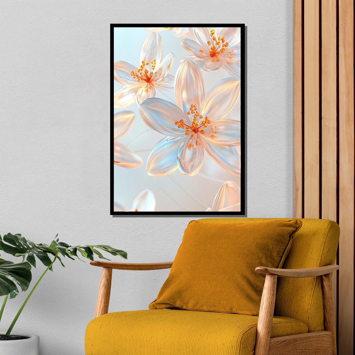 Translucent Glass Flowers with Glowing Orange Stamens Floral Poster - Image 4