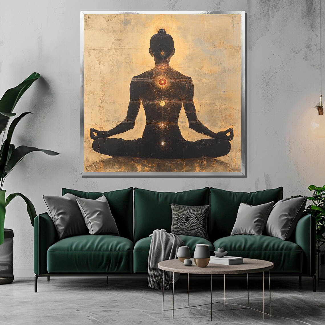 Chakra Meditation Silhouette in Lotus Pose Golden Aura Poster - Image 3