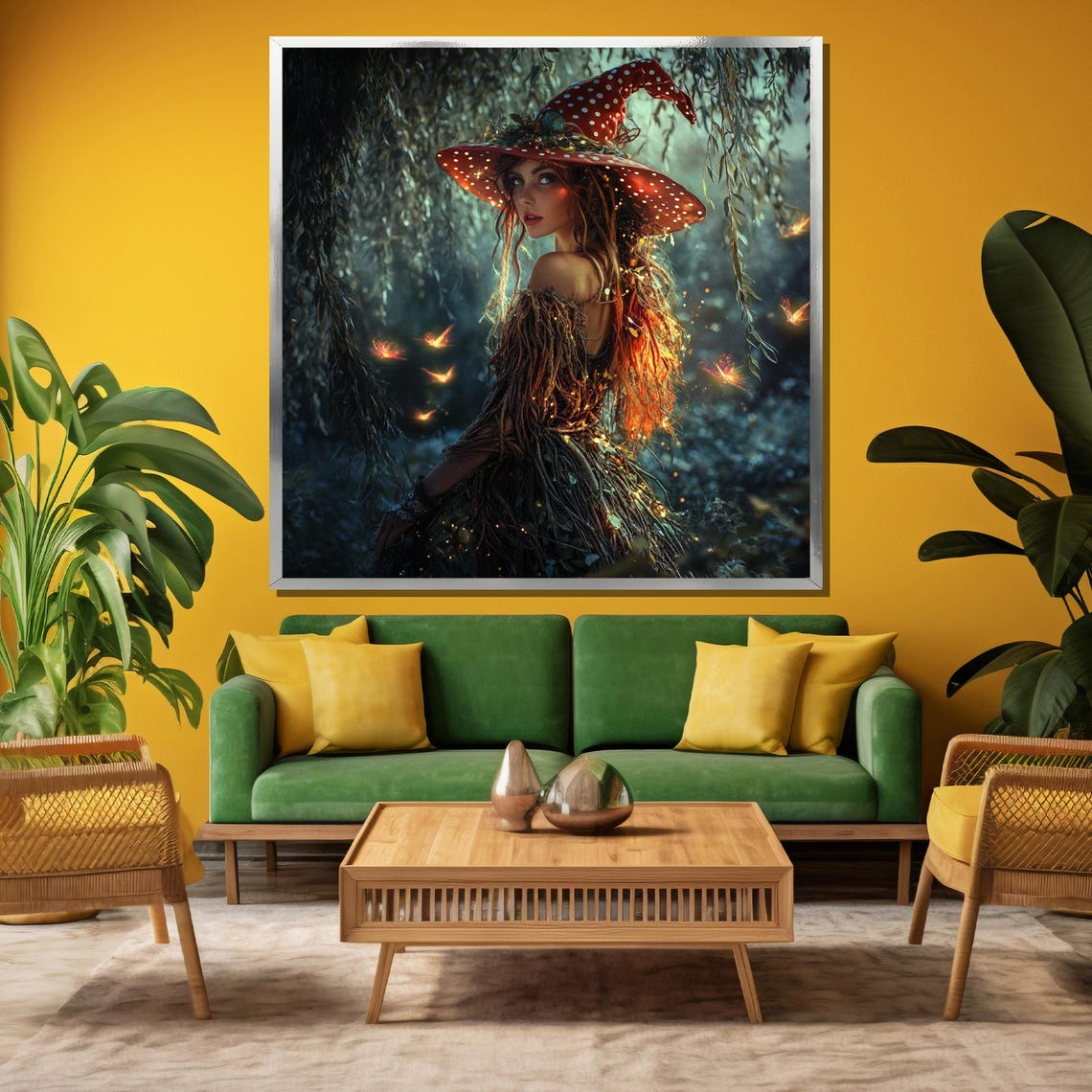 Red-Haired Witch in Spotted Mushroom Hat in Firefly Forest Poster - Image 3