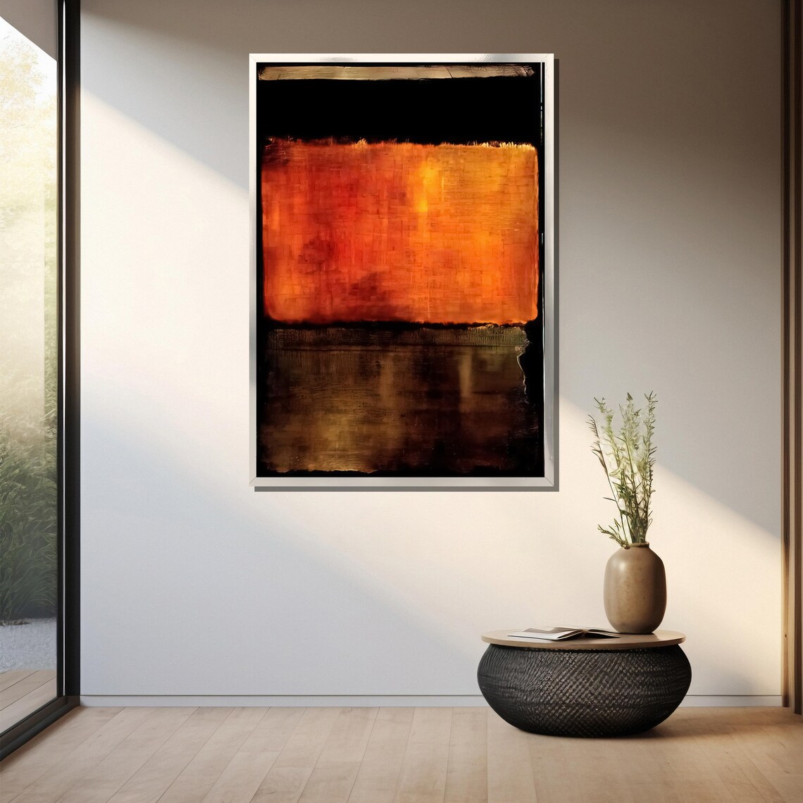 Mark Rothkos Fiery Orange And Deep Black Expression Abstract Painting Gift For Art Collectors And Design Lovers - Image 3