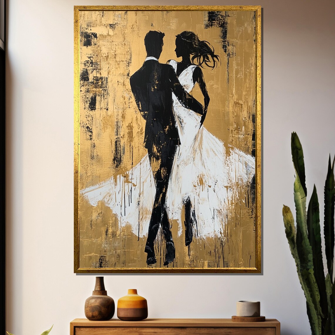 Golden Dancing Couple Silhouette Romantic Love Story Wall Poster