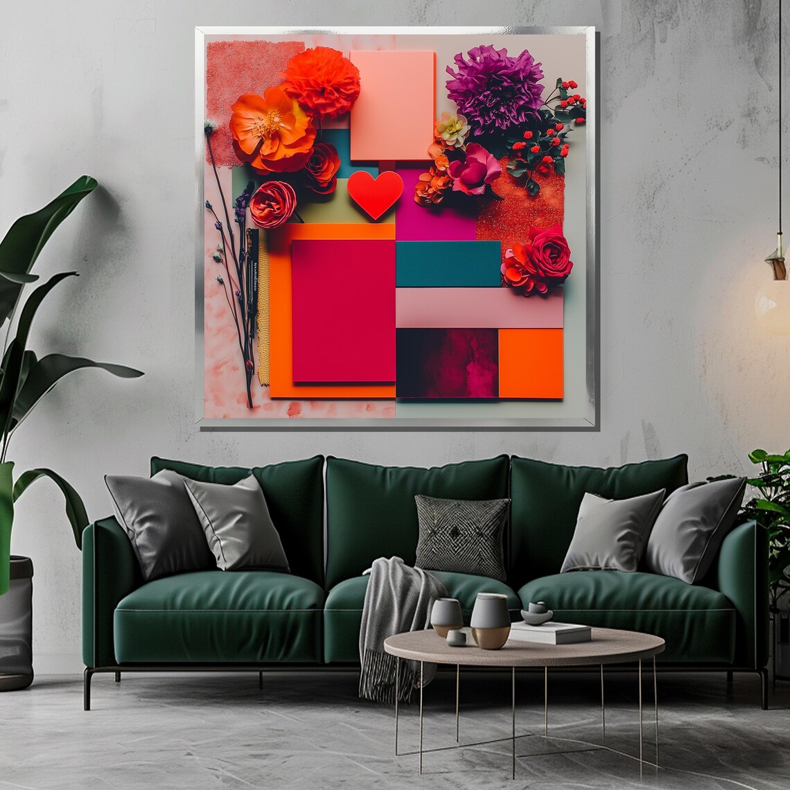 Vibrant Romantic Floral Heart Collage Colorful Botanical Art Poster - Image 3