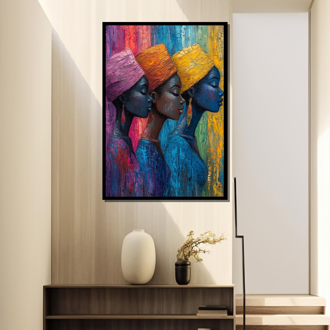 Three African Women Wearing Colorful Headwraps Painting Poster - Image 4