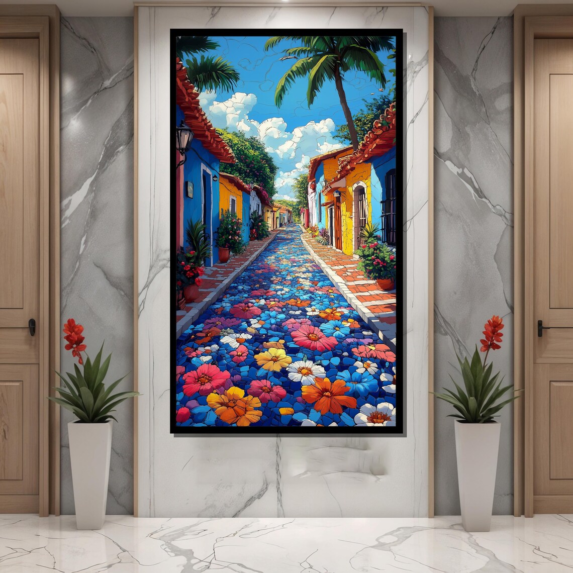 Colorful Flower Covered Street with Colonial Houses and Palms Poster - Image 4