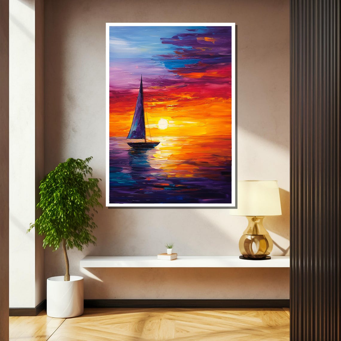 Vibrant Sunset Sailboat Painting Bold Nautical Gift And Coastal Wall Art For Ocean Lovers - Image 2
