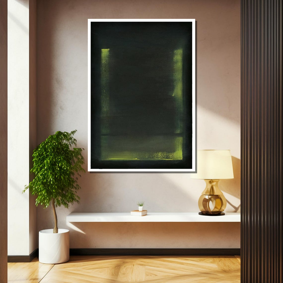 Near Black With Lime Green Edge Glow Abstract Color Field Poster - Image 2
