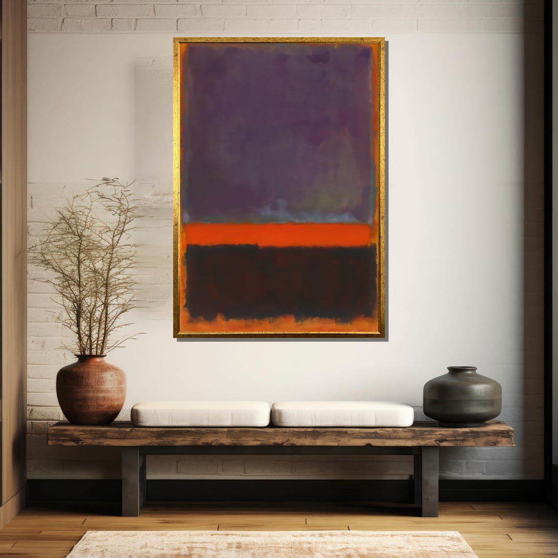 Deep Purple And Fiery Orange Striped Abstract Color Field Poster - Image 5