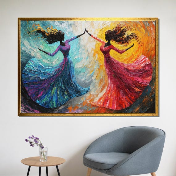 Vibrant Dancing Silhouettes Painting Expressive Abstract Art For Joyful Home Decor And Gift