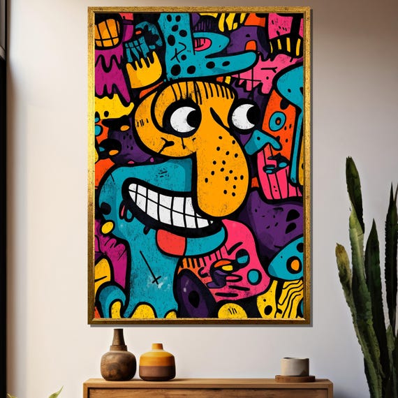 Mr Doodle Inspired Graffiti Painting Colorful Abstract Street Art Modern Pop Art Wall Decor Bold Urban Artwork Unique Gift Idea
