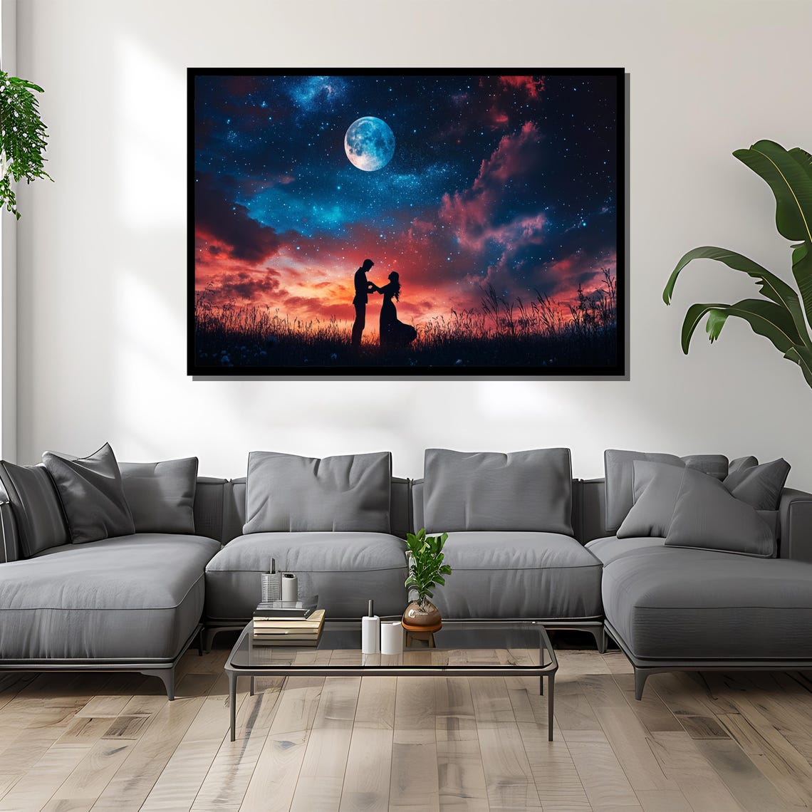 Romantic Couple Silhouette Under Starry Moonlit Night Sky Poster - Image 4