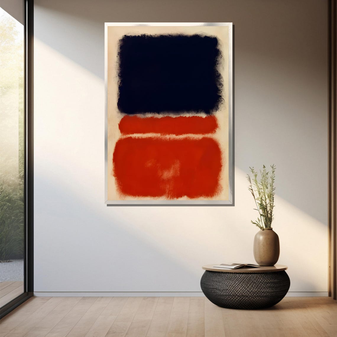 Bold Black Over Crimson Red Blocks Modern Abstract Art Poster - Image 3
