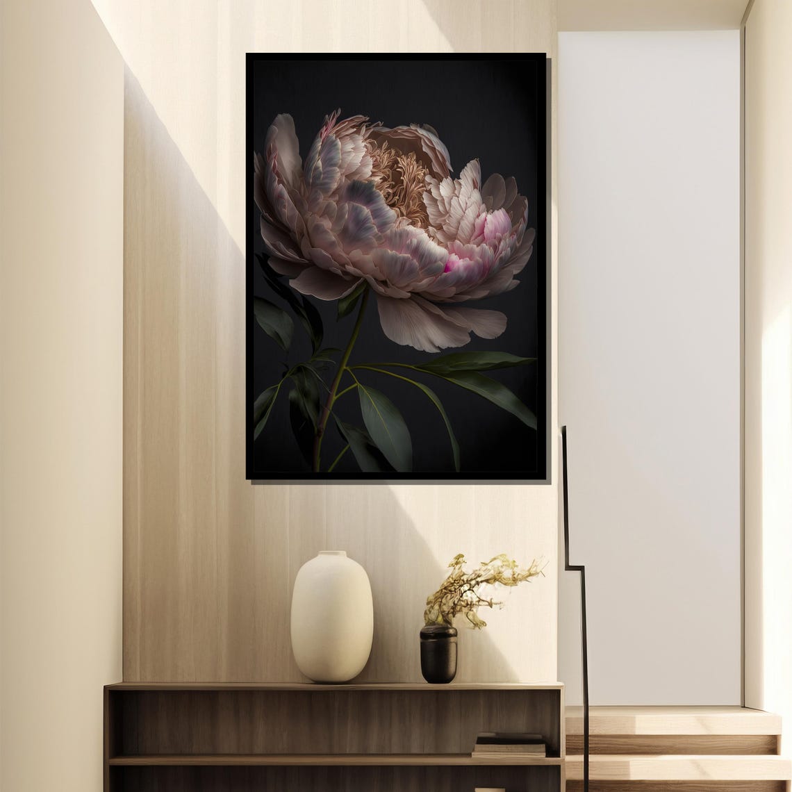 Soft Blush Pink Peony Bloom On Dark Elegant Floral Art Poster - Image 4