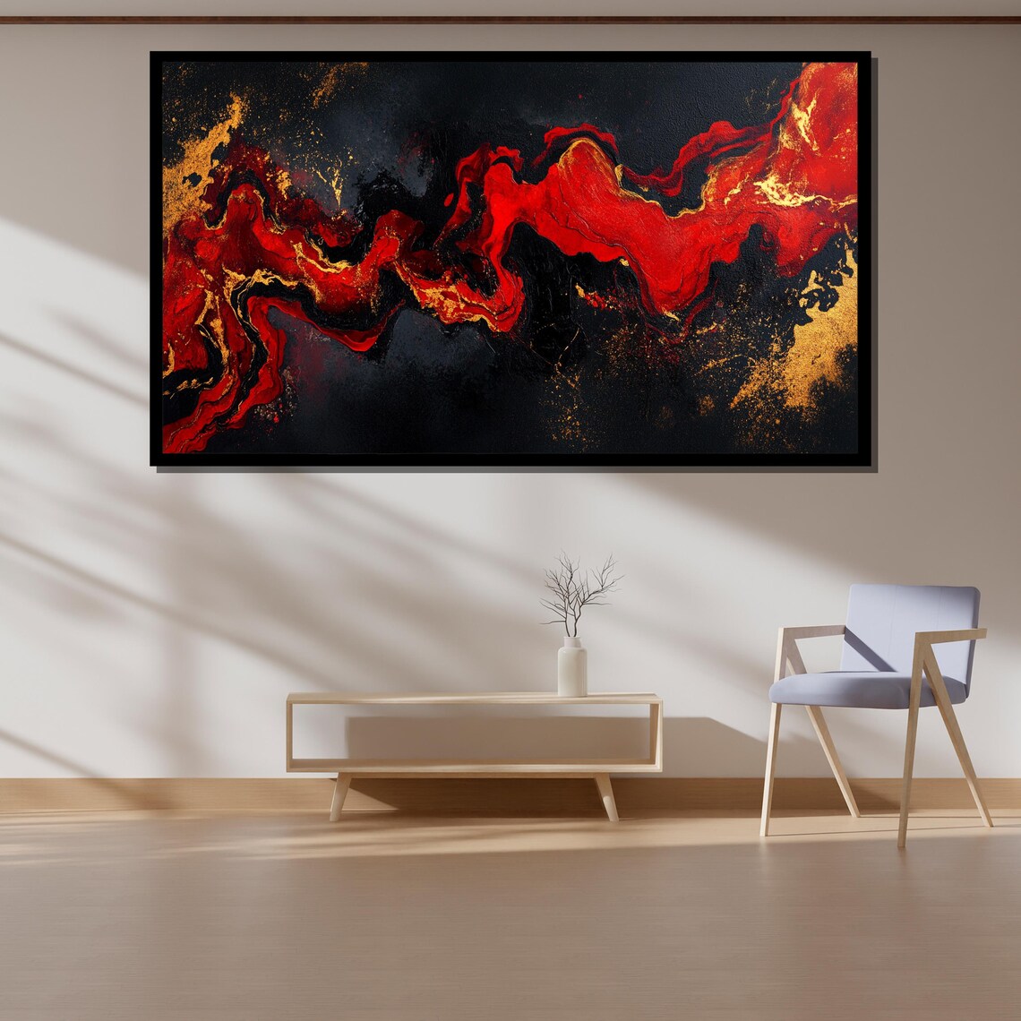 Elegant Red And Gold Abstract Painting, Modern Art Print - Image 4