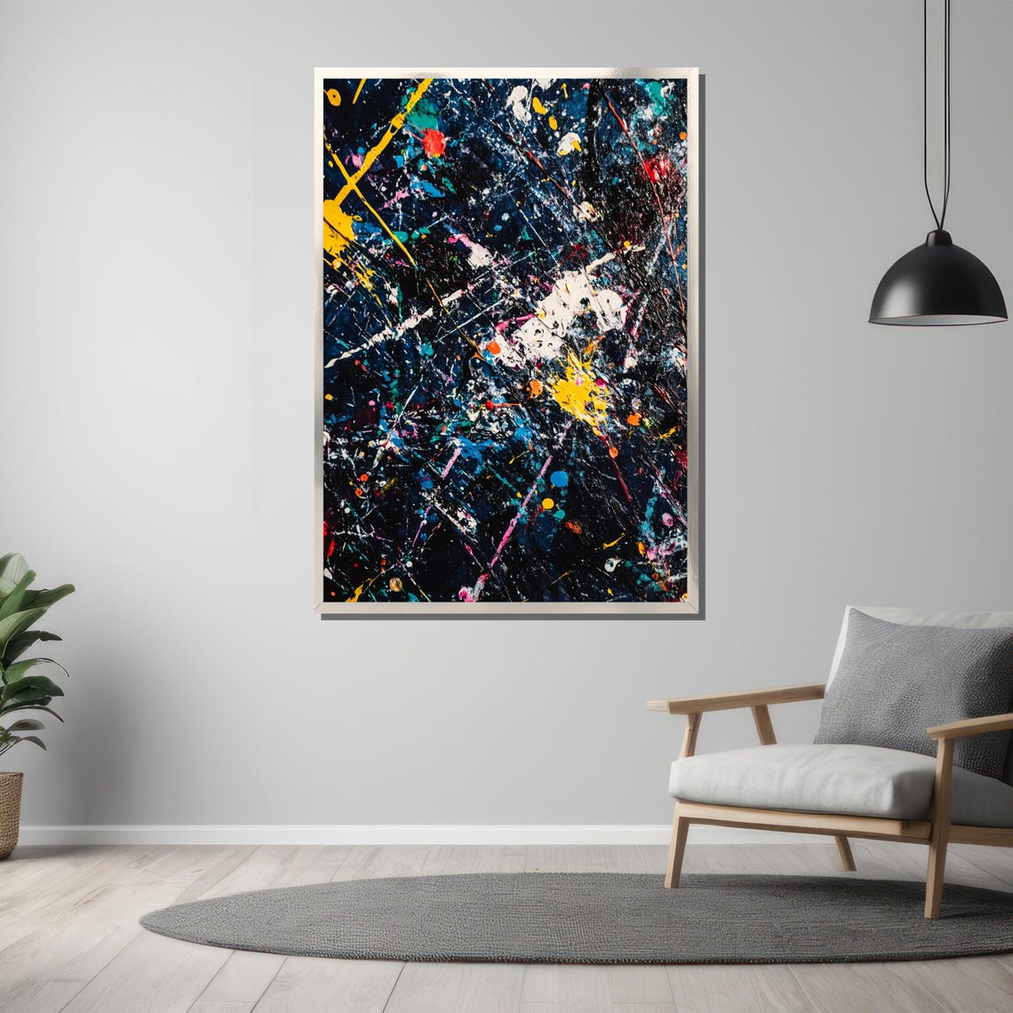 Navy Blue Splatter Paint On Midnight Dark Abstract Art Poster - Image 3