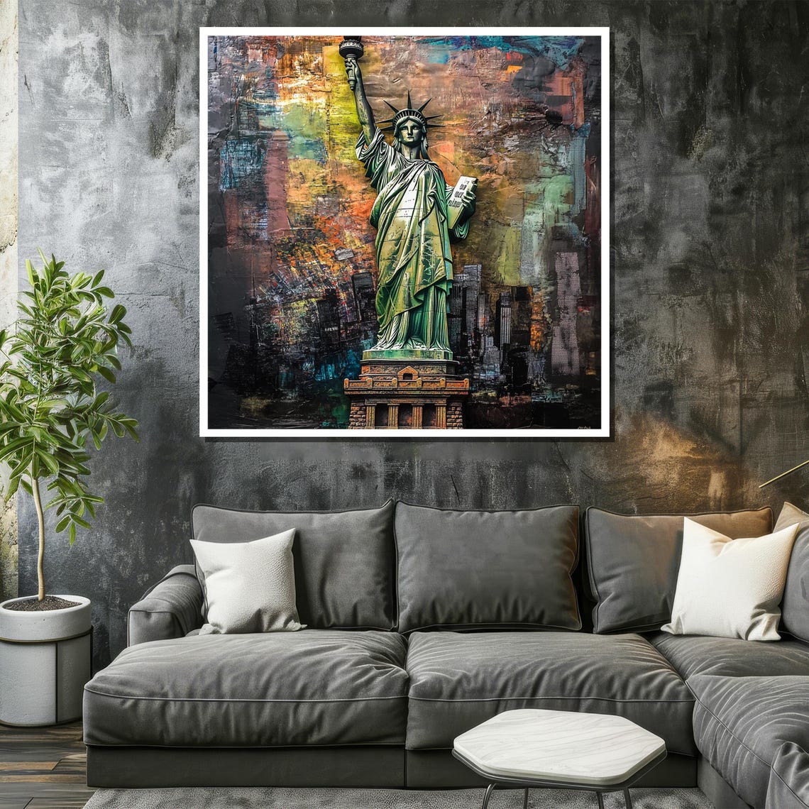 Statue Of Liberty Painting Urban Mixed Media Art New York City Wall Decor Modern Liberty Artwork Bold Home Gift - Image 2