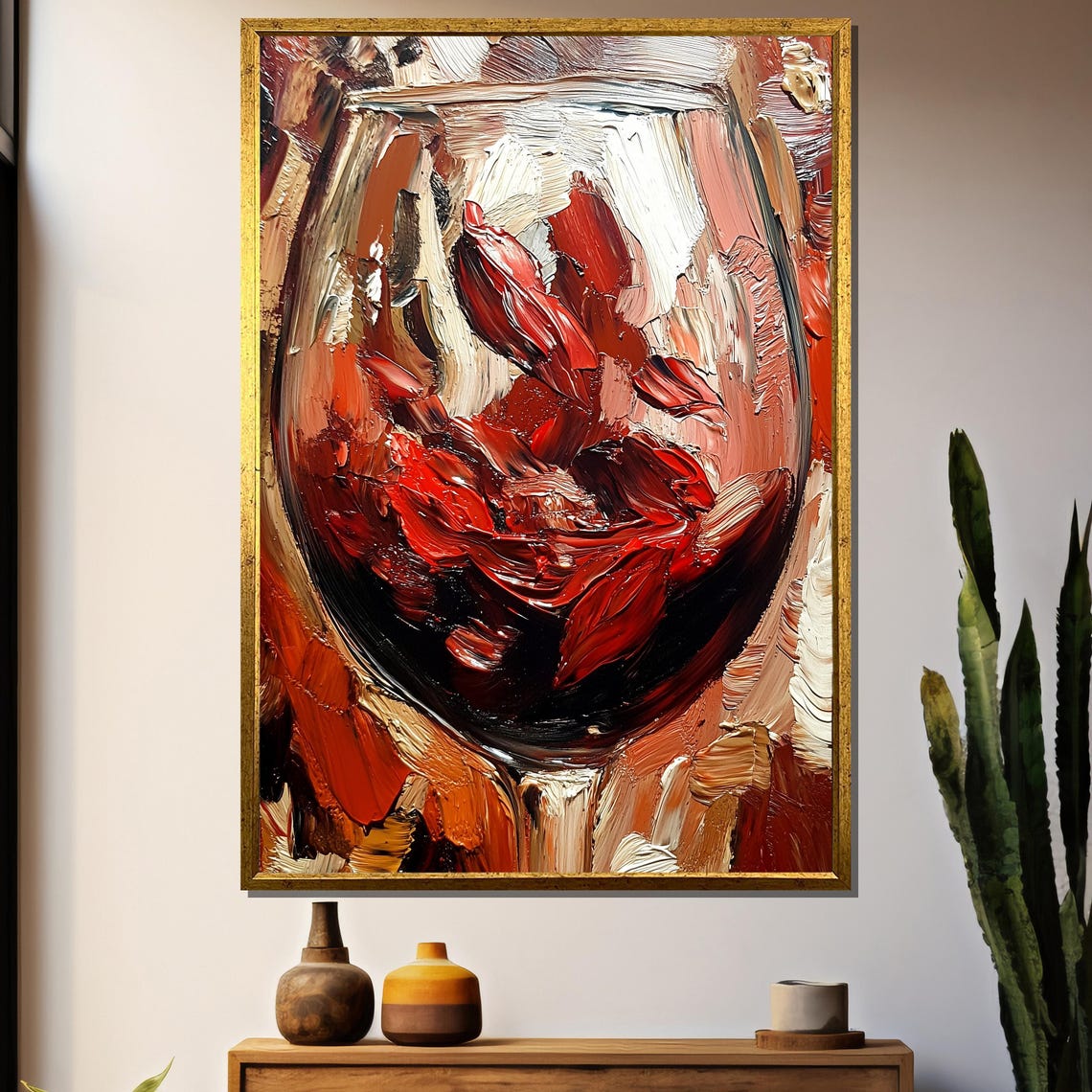 Red Wine Glass Painting Impasto Painting Bold Textured Wall Art Wine Lovers Gift Modern Home Decor