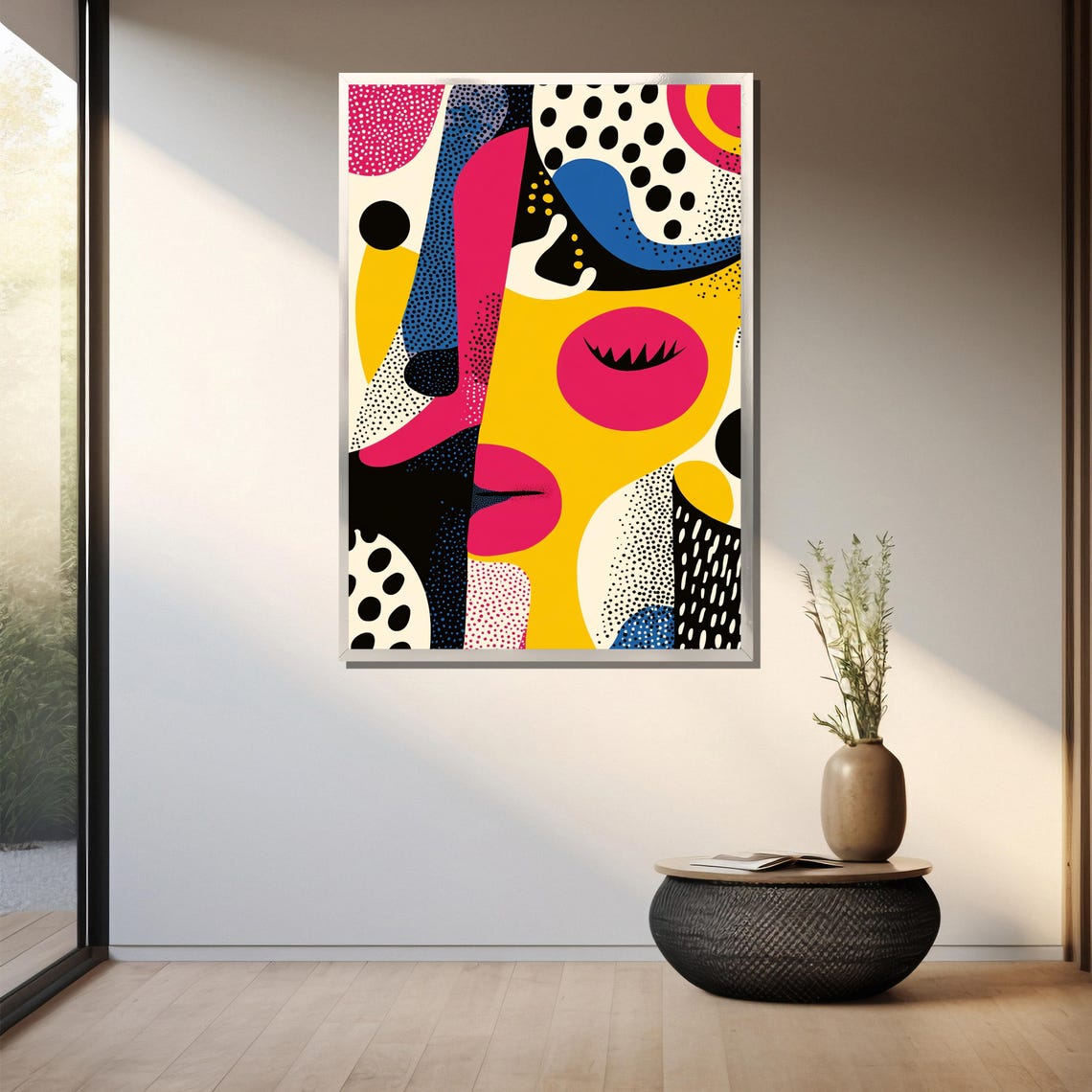 Pop Art Abstract Face in Yellow and Pink with Dotted Pattern Poster - Image 3