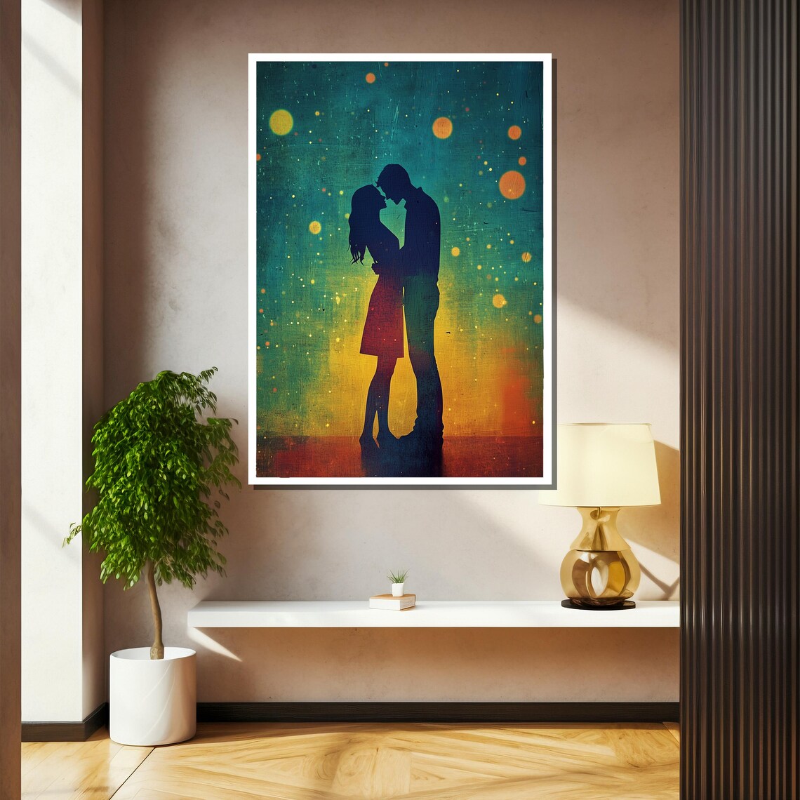 Lovers Silhouette Under Starry Night Dreamy Romance Wall Art - Image 2
