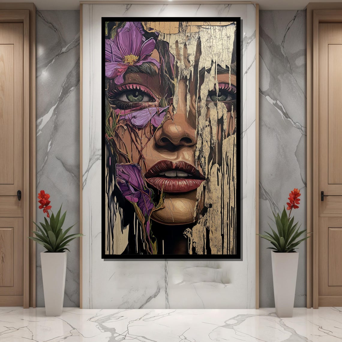 Surreal Floral Portrait Peeling Paint Texture Feminine Poster - Image 4