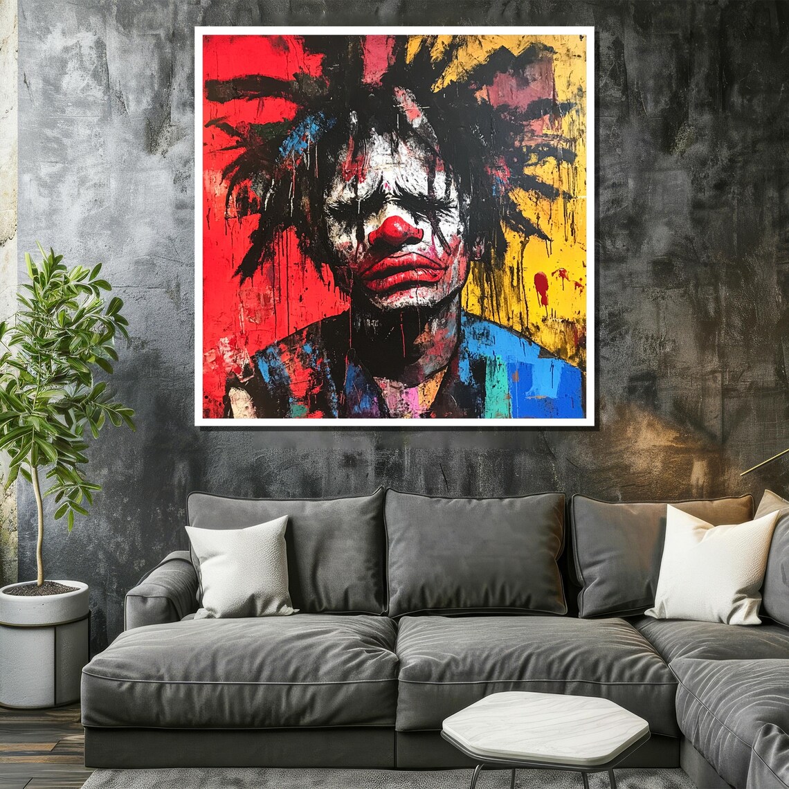Sad Clown Expressionist Portrait With Red Nose Wild Hair Poster - Image 2