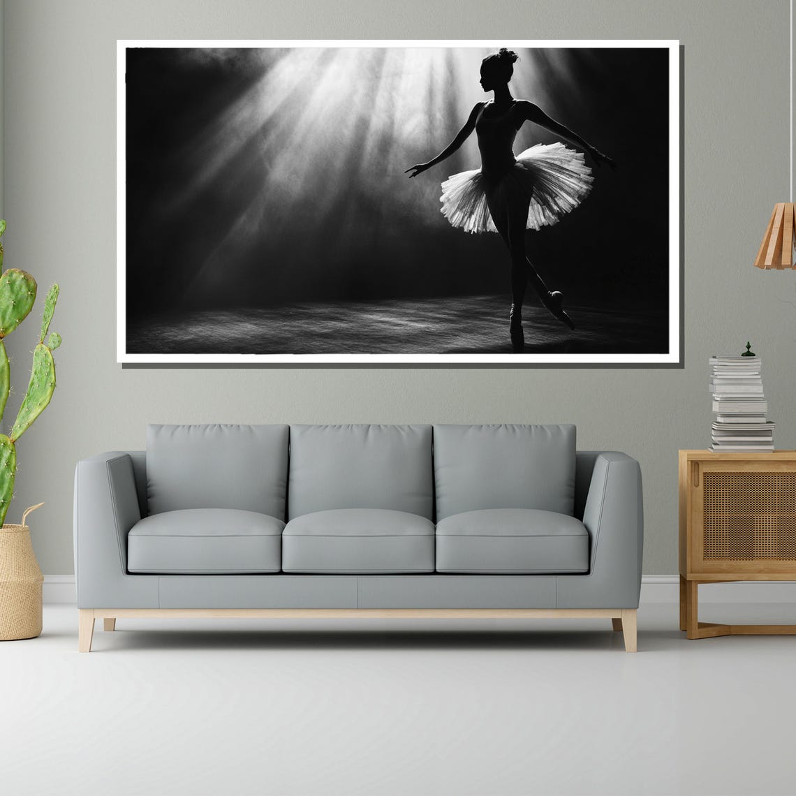 Graceful Ballerina In Spotlight Black And White Painting Celebrating Ballet Elegance Ideal Gift For Dance Lovers - Image 2