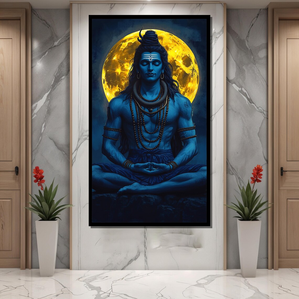 Lord Shiva Meditating Under Full Moon Art Print - Image 4