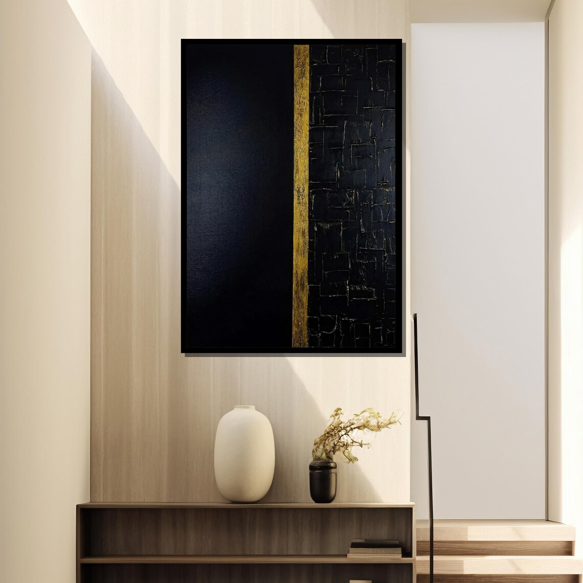 Black And Gold Textured Painting Minimalist Abstract Wall Art For Luxury Home Decor And Gift Idea - Image 4