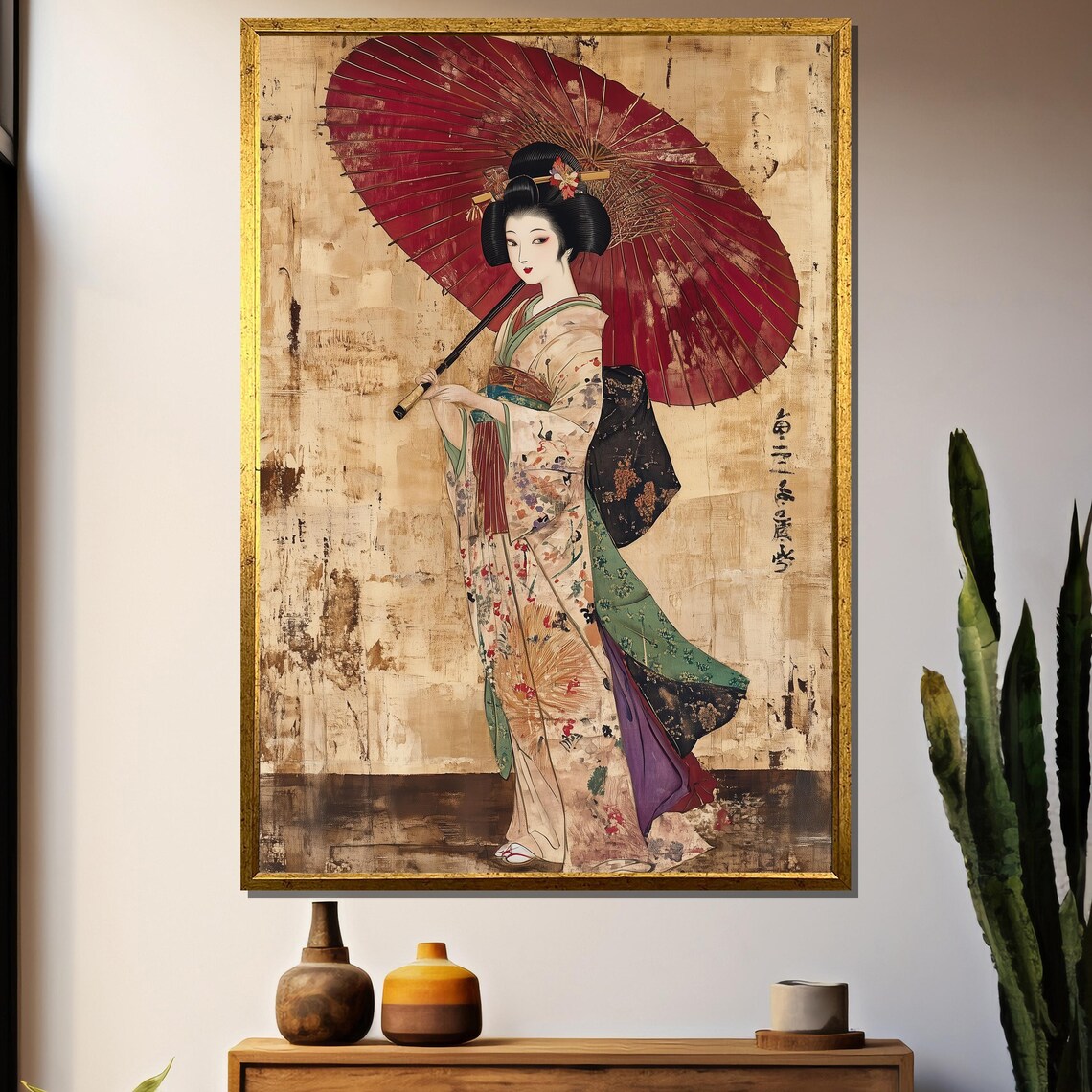 Traditional Japanese Geisha With Umbrella Art Print