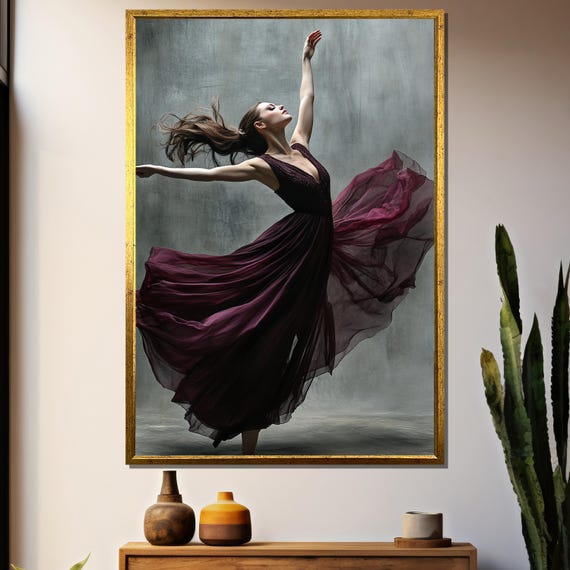 Graceful Ballet Dancer Painting Elegant Flowing Motion Art For Sophisticated Gift And Home Decor