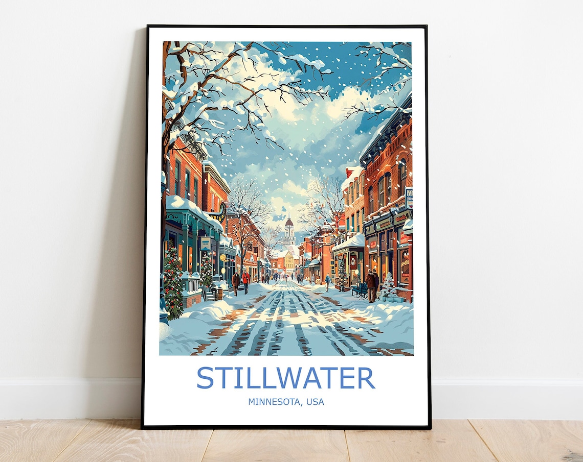 Stillwater Minnesota Snowy Main Street Winter Scene Travel Poster
