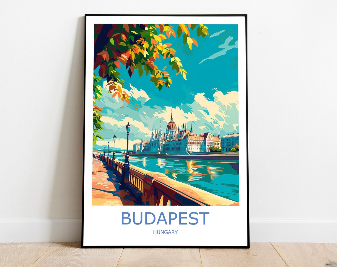 Budapest Parliament Danube Embankment Autumn Scene Travel Poster